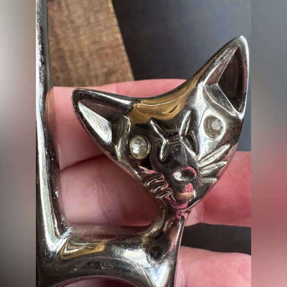SET OF 2 Chrome Long Tailed Cat Ring Holder Mcm Vintage - Picture 14 of 14